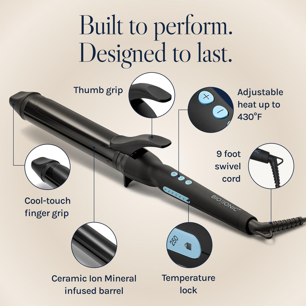 Bio Ionic long-barrel curler extended barrel enabling back-of-head styling