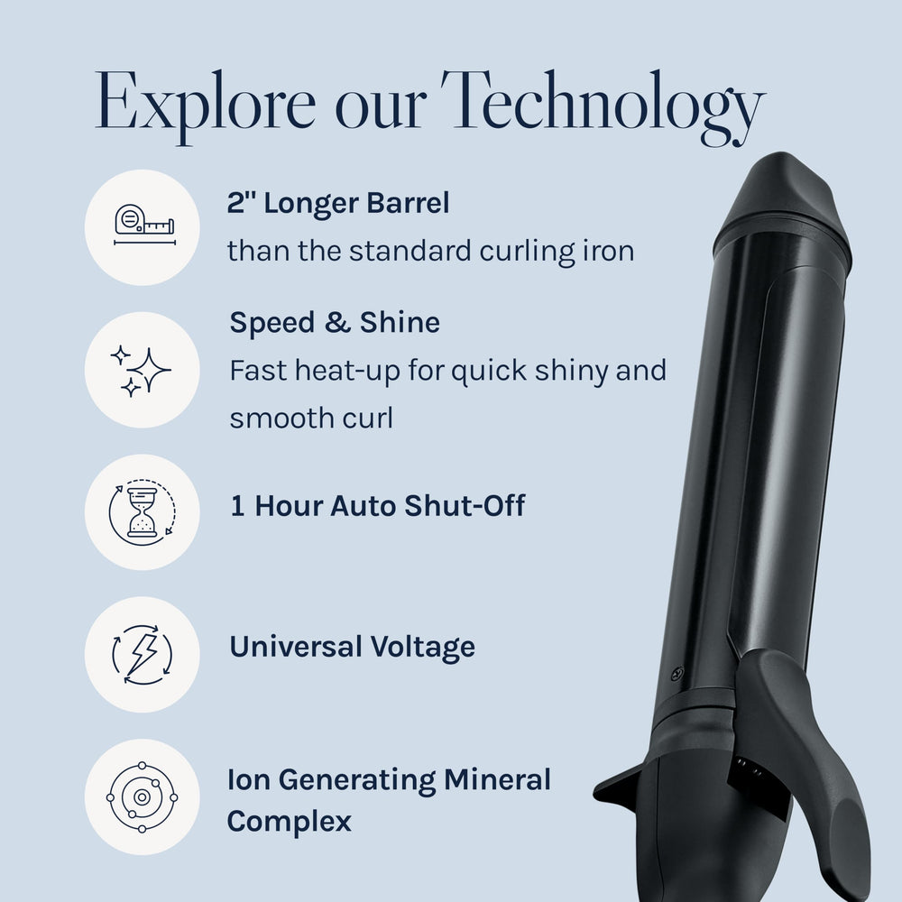 Bio Ionic long-barrel curler image emphasizing NanoIonic MX hydration benefits