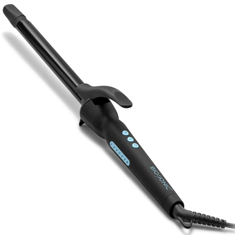 Bio Ionic Long Barrel Styler in use creating defined curls with the 0.75-inch barrel