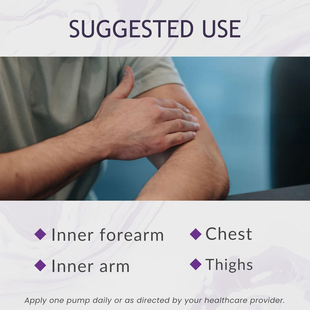 BIOLABS PRO DHEA cream application demonstrates a convenient 4-pump daily dose.