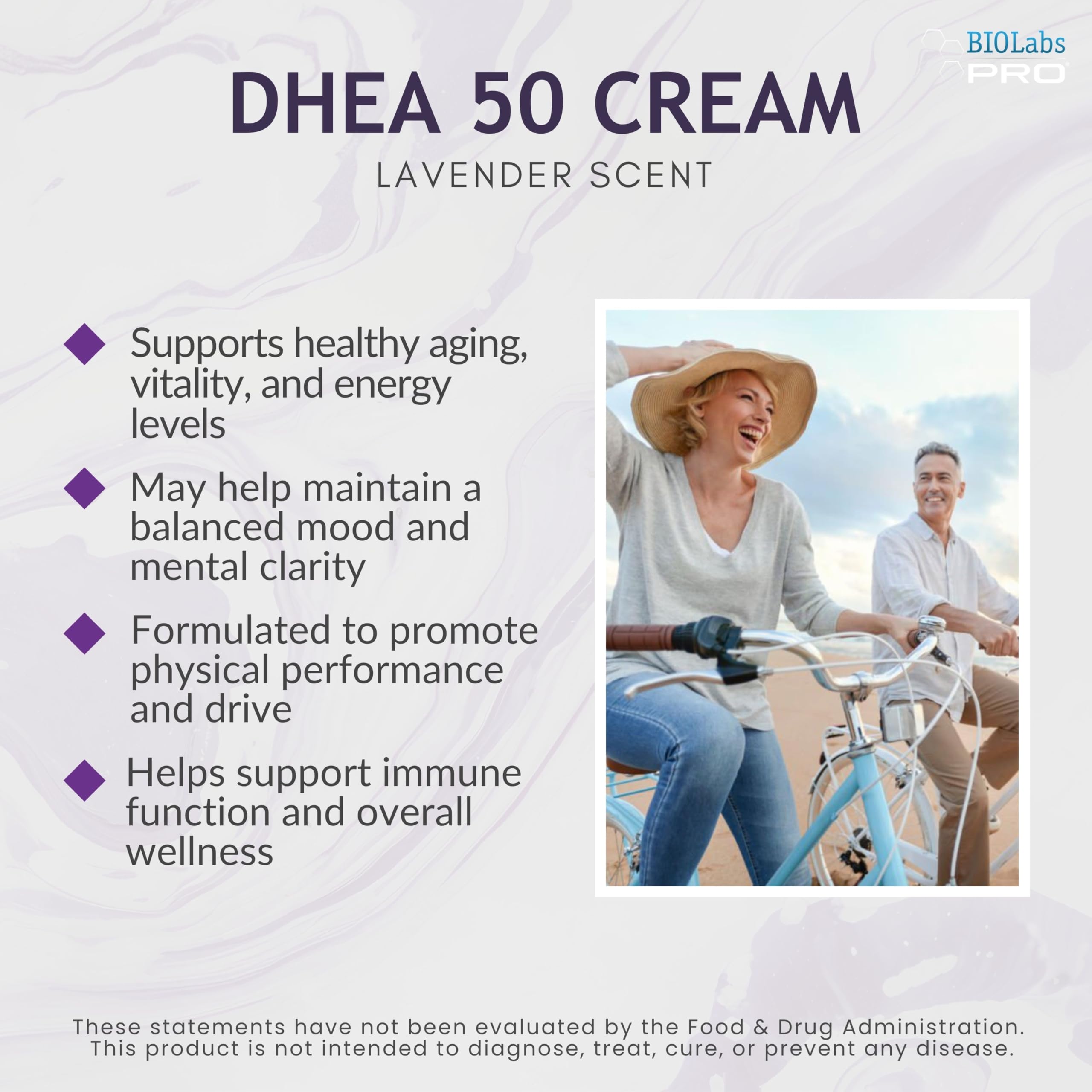 BIOLABS PRO DHEA lavender scent bottle conveys calming aroma during use.