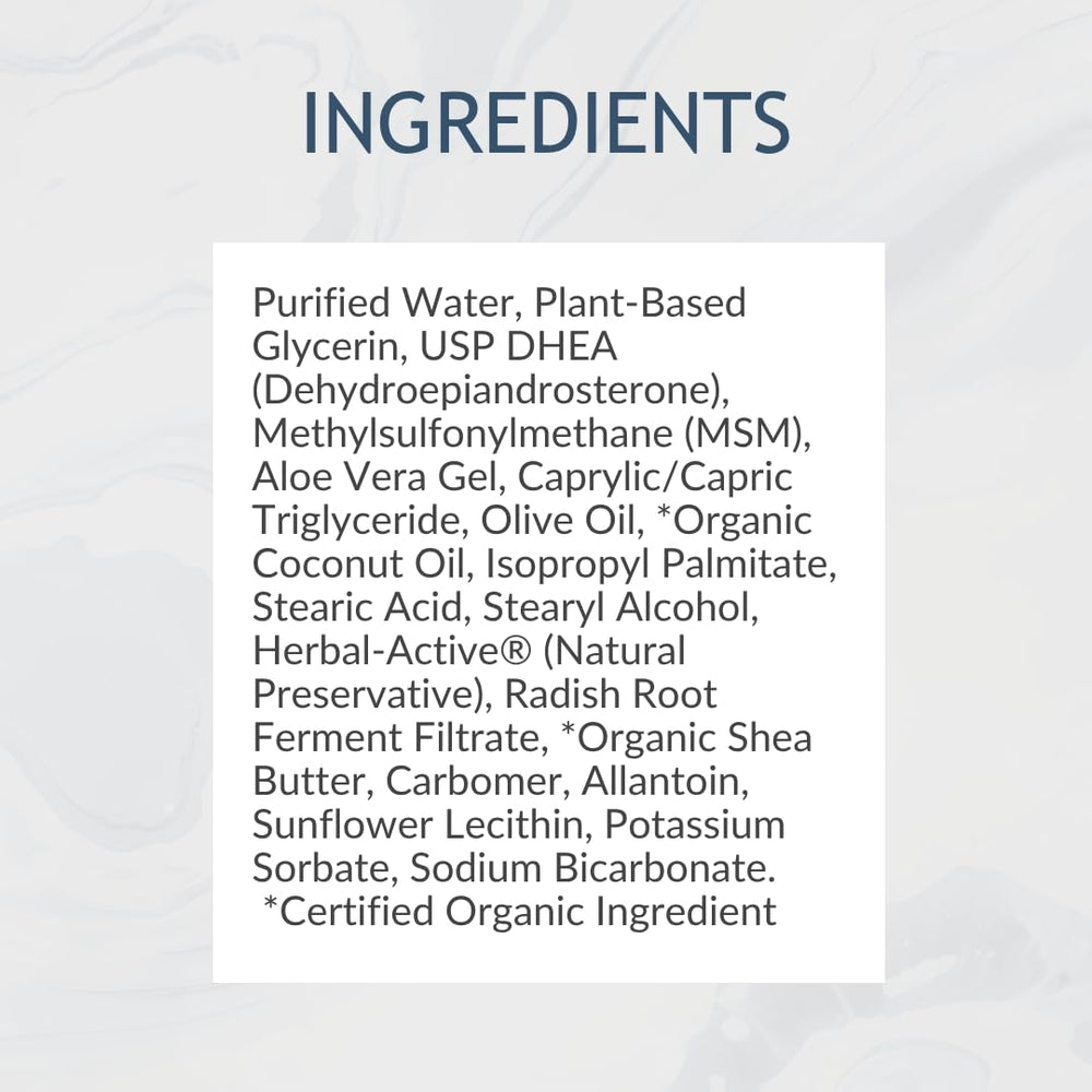 Close up of BIOLABS PRO DHEA Cream texture showing a light, non-greasy finish.