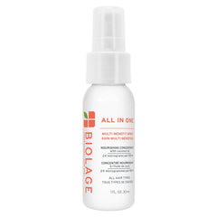Biolage All-In-One bottle pour shows easy application and hydration.