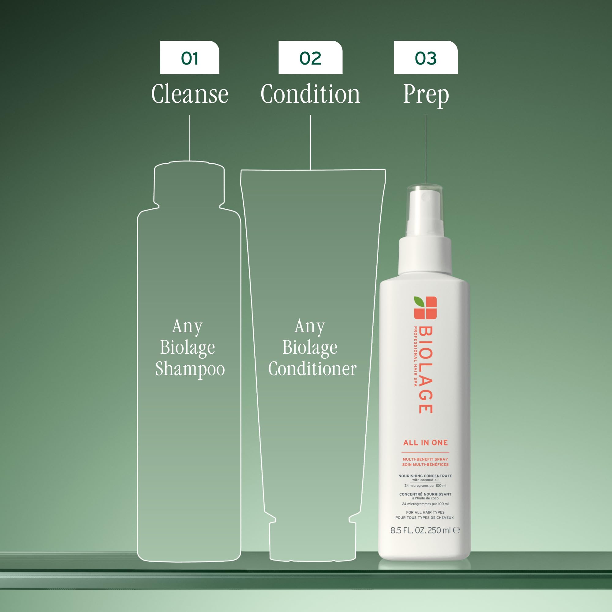 Biolage All-In-One Spray helps detangle wet or dry hair for easier brushing.