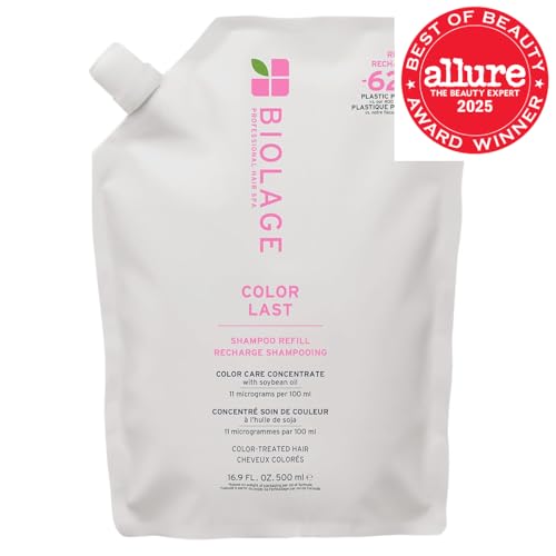 Biolage Color Last shampoo bottle label emphasizes shine and nourishment for color-treated hair.
