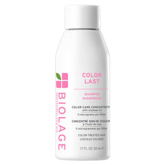 Biolage Color Last Shampoo bottle pour demonstrates color protection and shine.