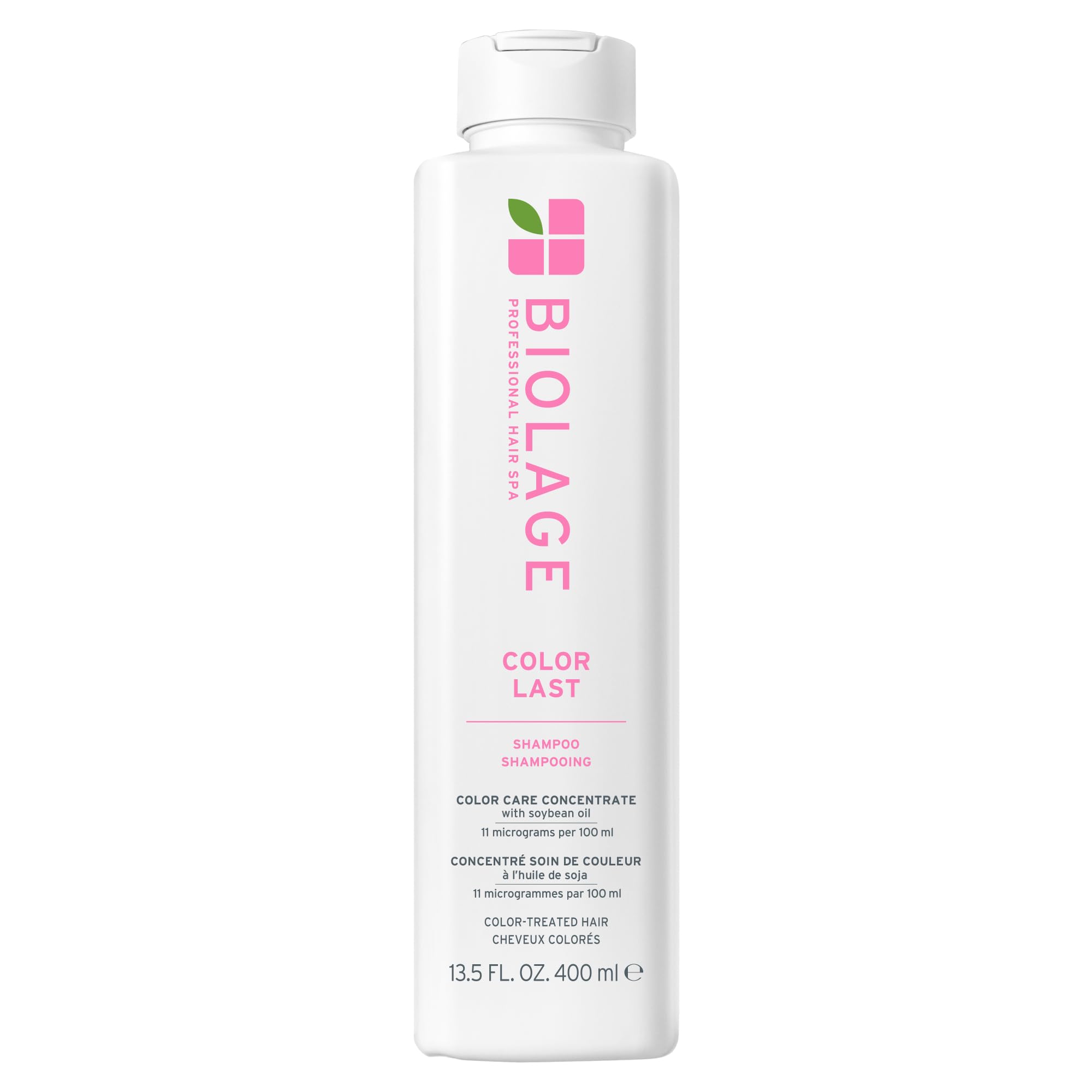 Biolage Color Last Shampoo bottle shows color protection and shine for color-treated hair.