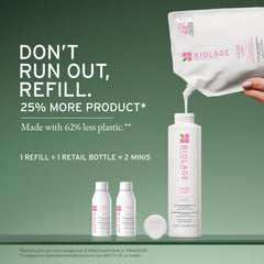 Close-up of Biolage Color Last bottle being poured with rich lather and color care.