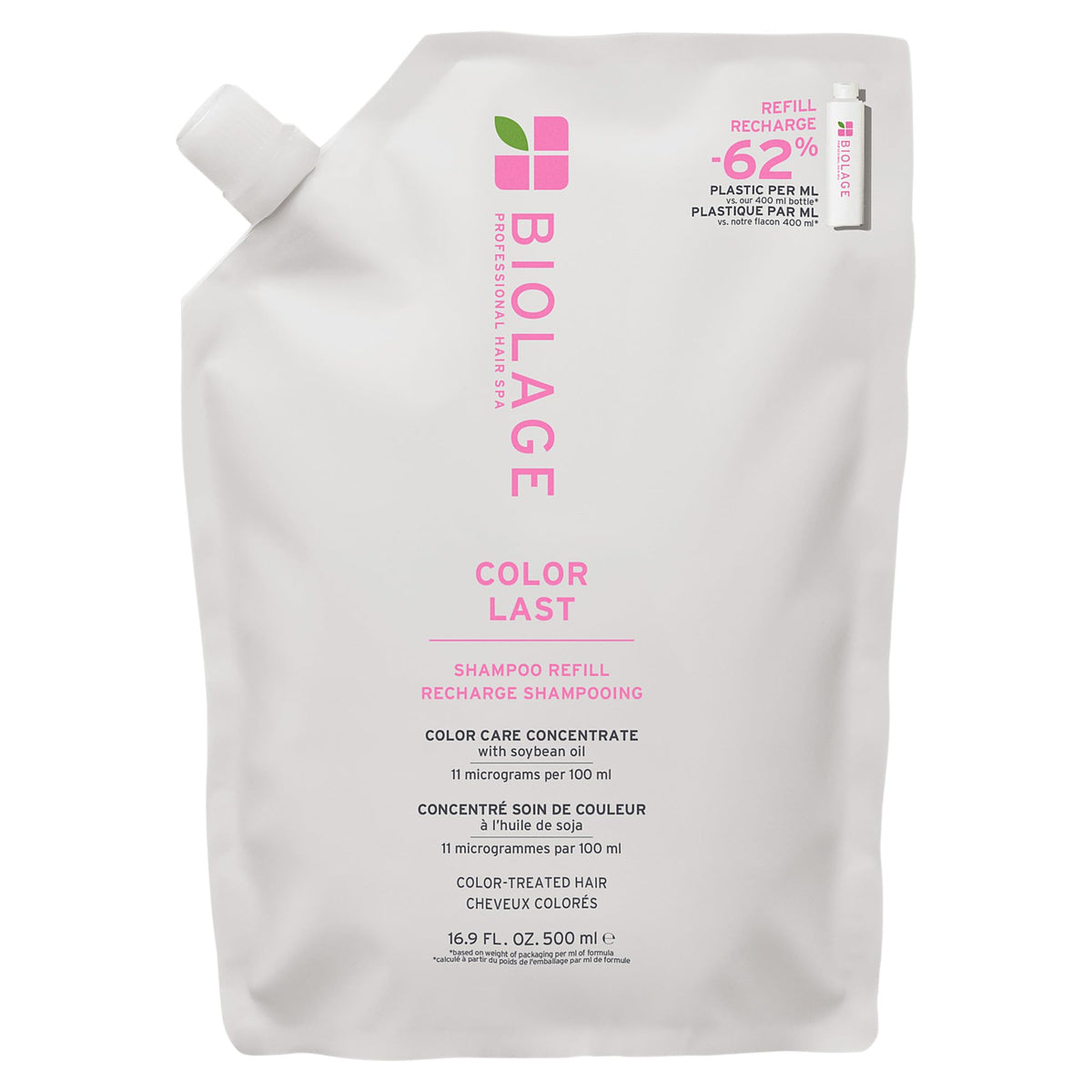 Biolage Color Last refill pouch highlights color protection for treated hair.