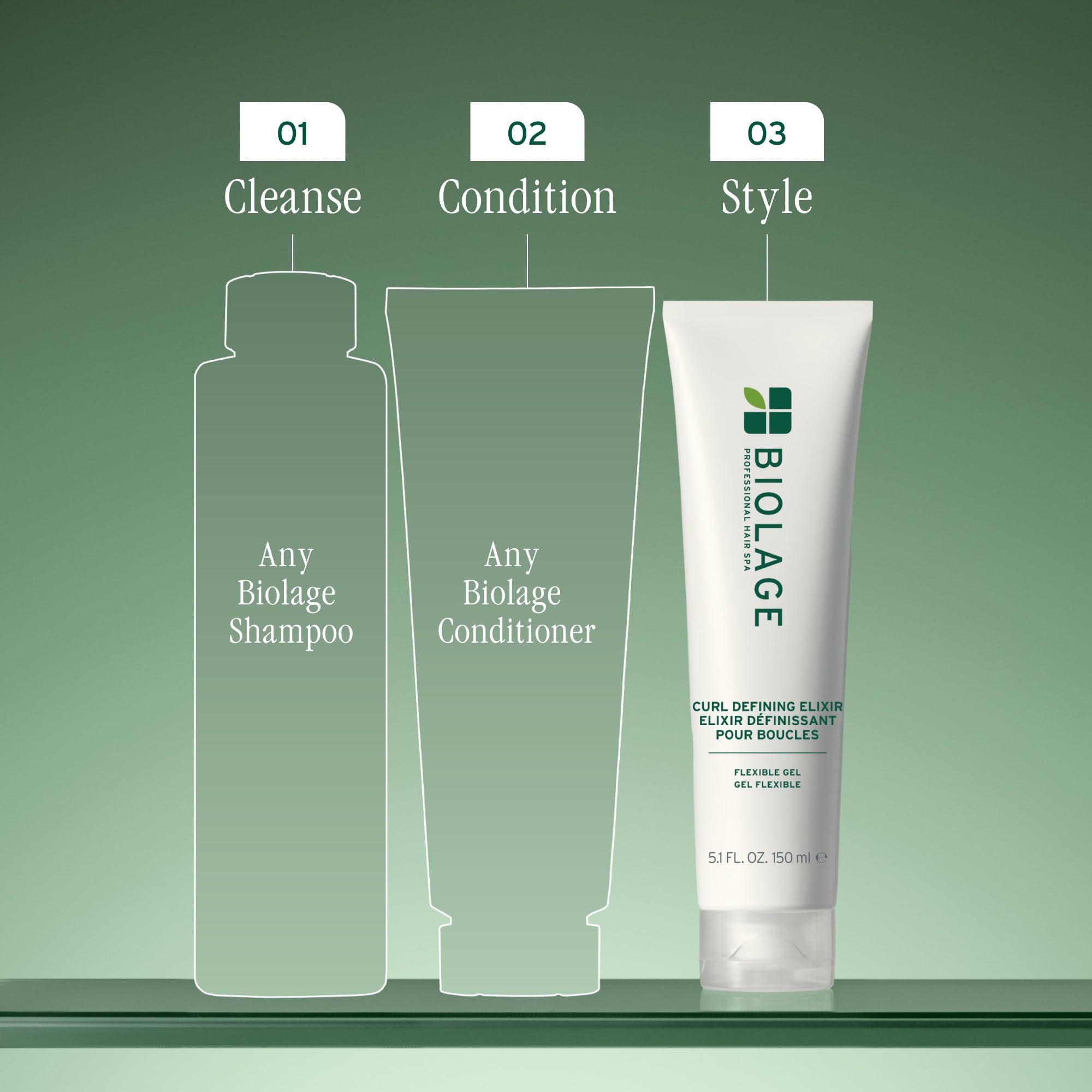 Biolage Curl Defining Elixir bottle with eco packaging emphasizes recycled content.