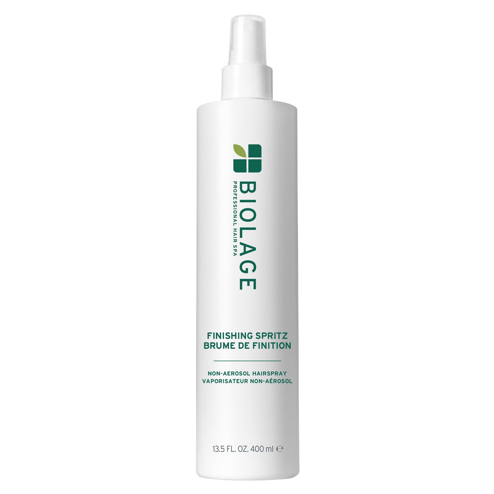 Biolage Finishing Spritz strong hold mist for gravity-defying styles and humidity resistance.