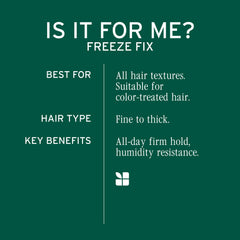 Biolage Freeze Fix hairspray anti-frizz action tames flyaways with shine.