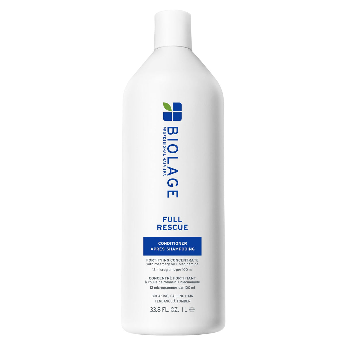 Biolage Full Rescue Conditioner bottle close-up showing vegan formula for thinning hair.
