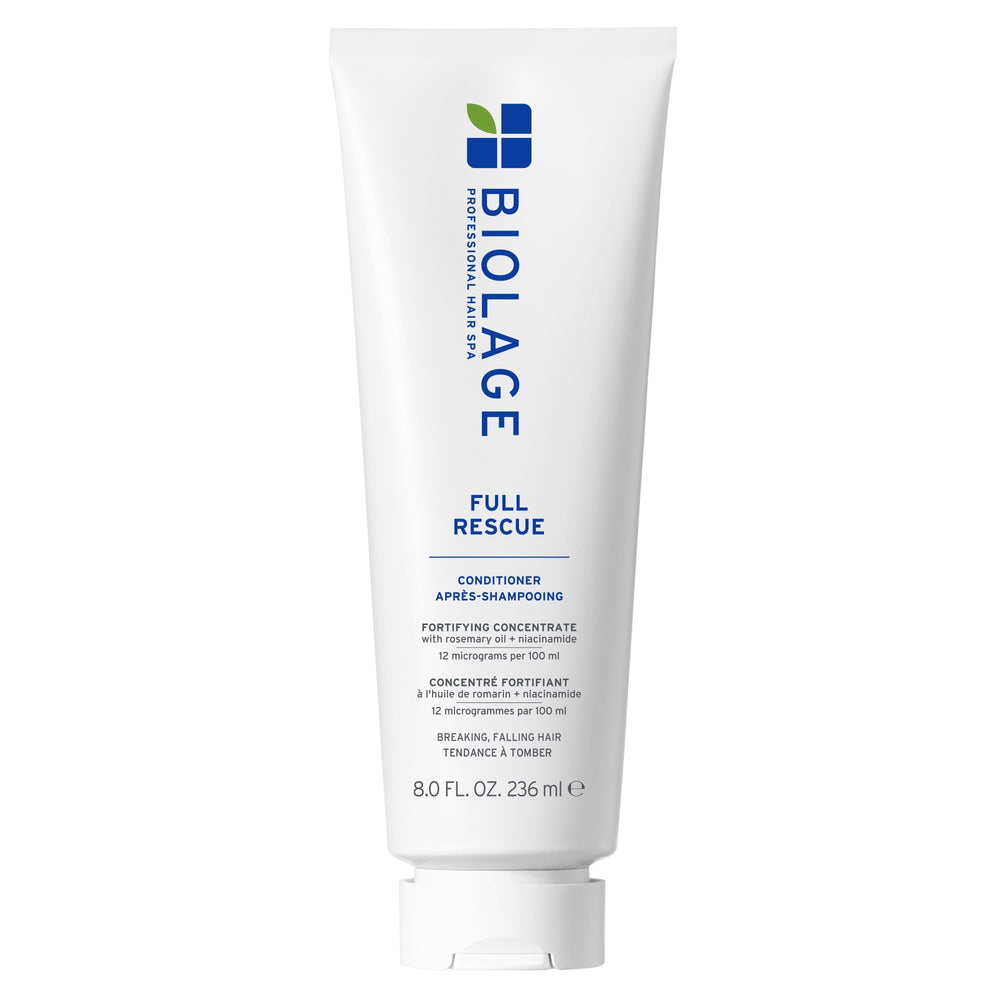 Biolage Full Rescue Conditioner bottle close-up highlighting a lightweight formula for fuller hair