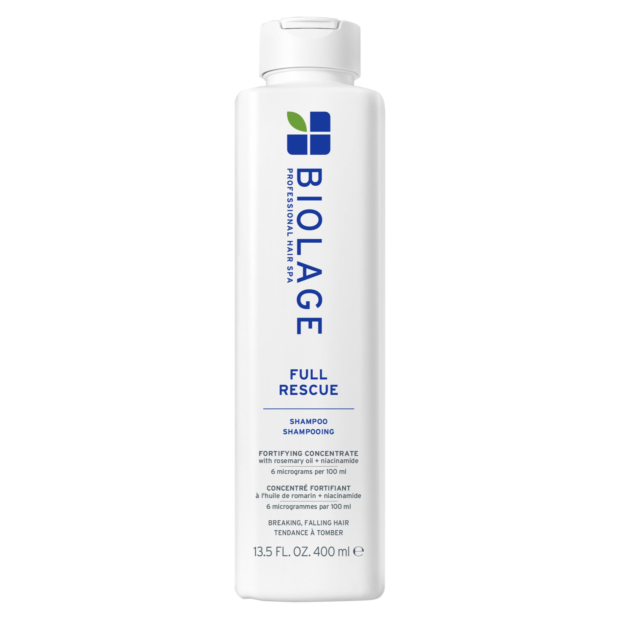 Biolage Full Rescue Shampoo bottle close-up for fuller hair benefits