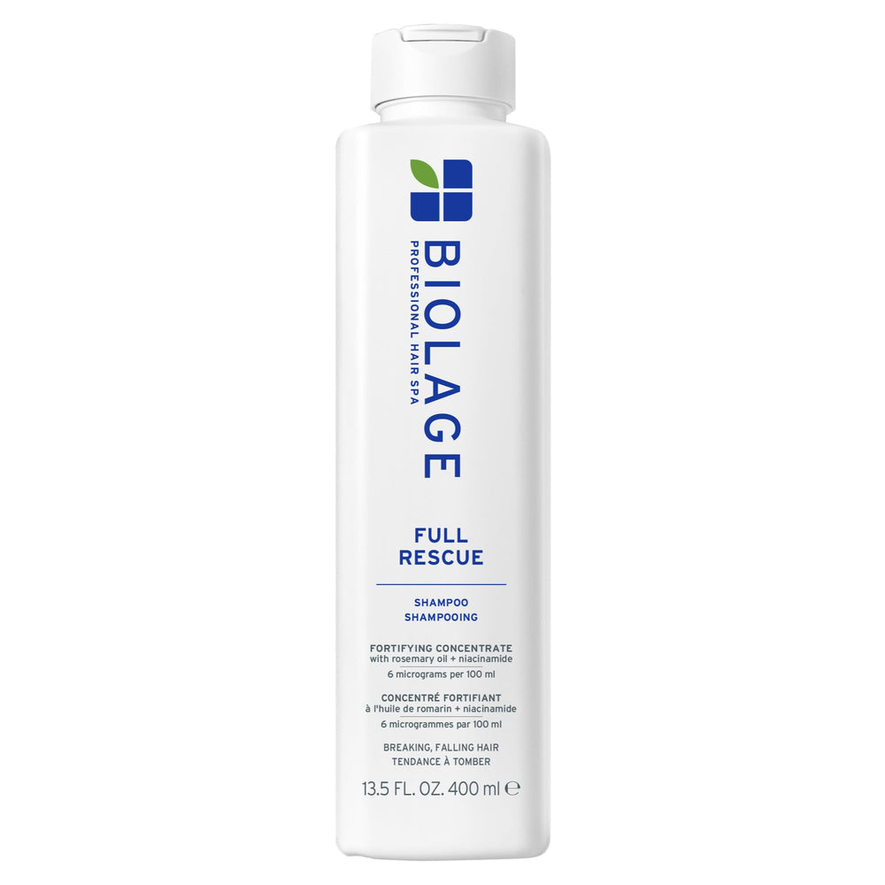 Biolage Full Rescue Shampoo bottle close-up for fuller hair benefits