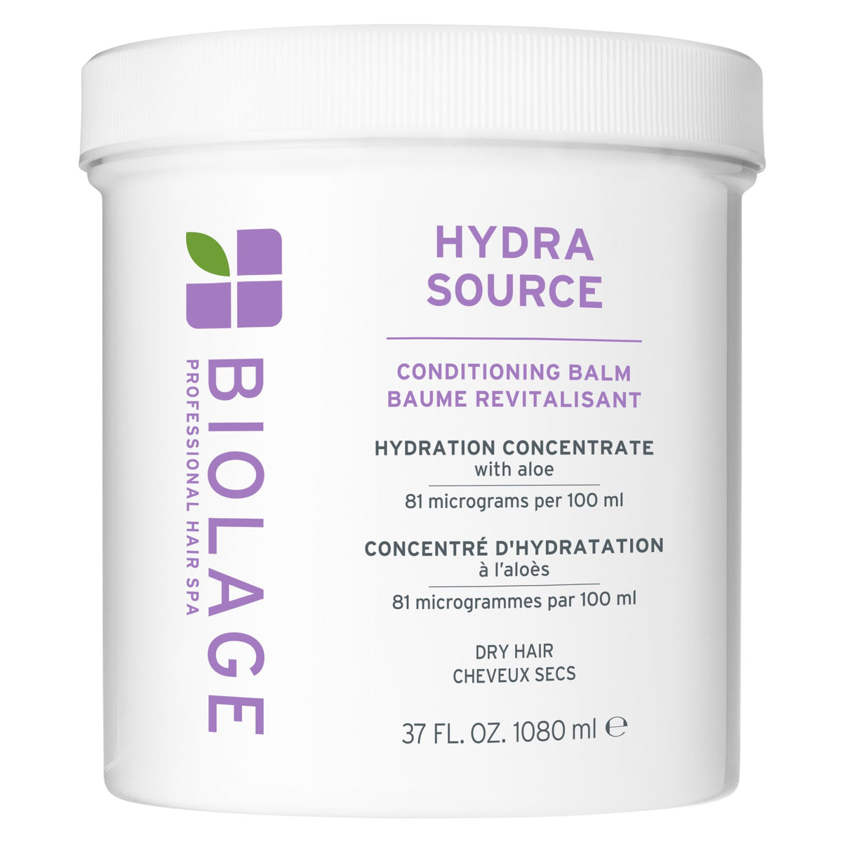 Biolage Hydra Source Conditioning Balm jar front highlights deep hydration for dry hair