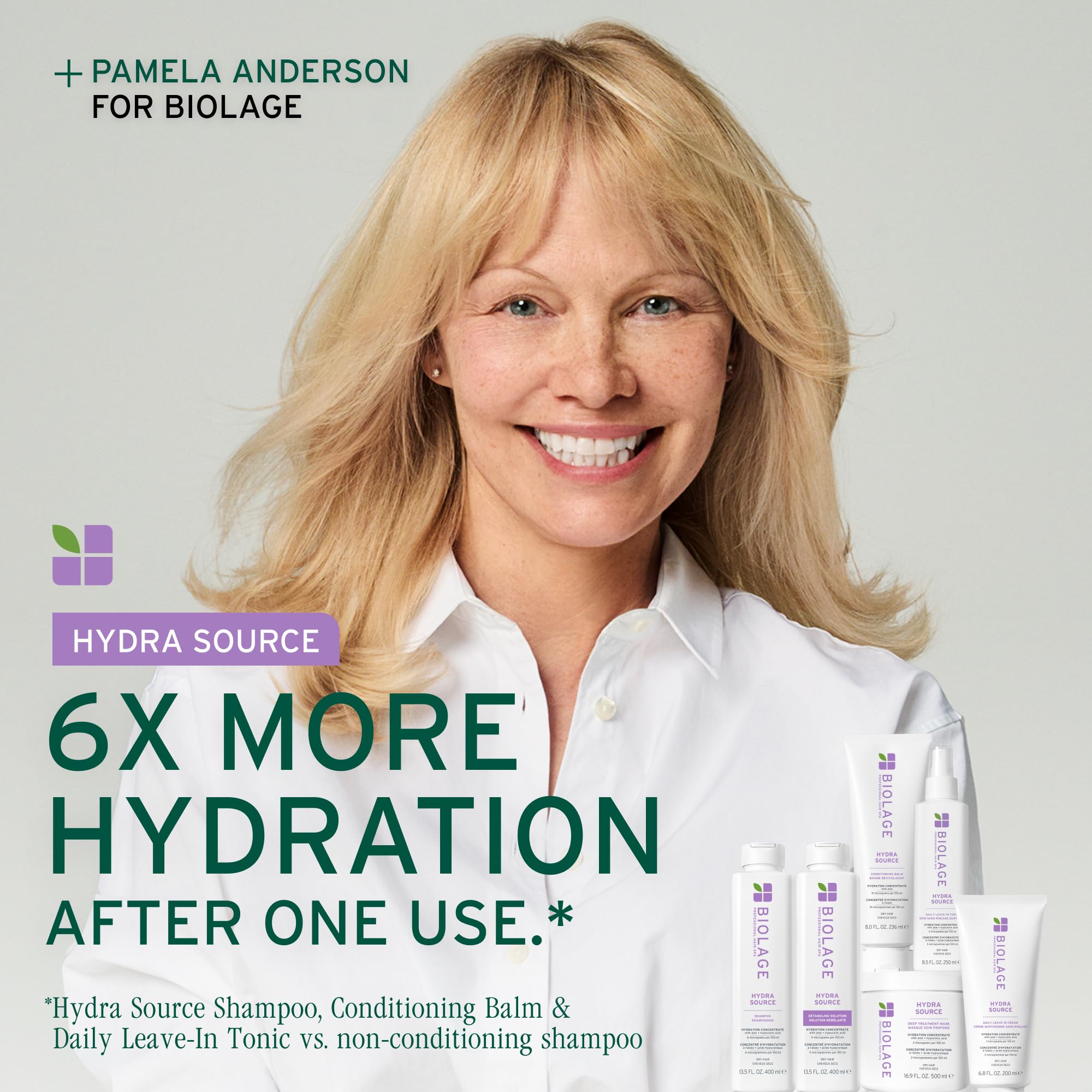 Biolage Hydra Source massage on wet hair demonstrates detangling and moisture.