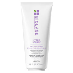 Biolage Hydra Source Leave-In Cream bottle demonstrates instant moisture for dry hair
