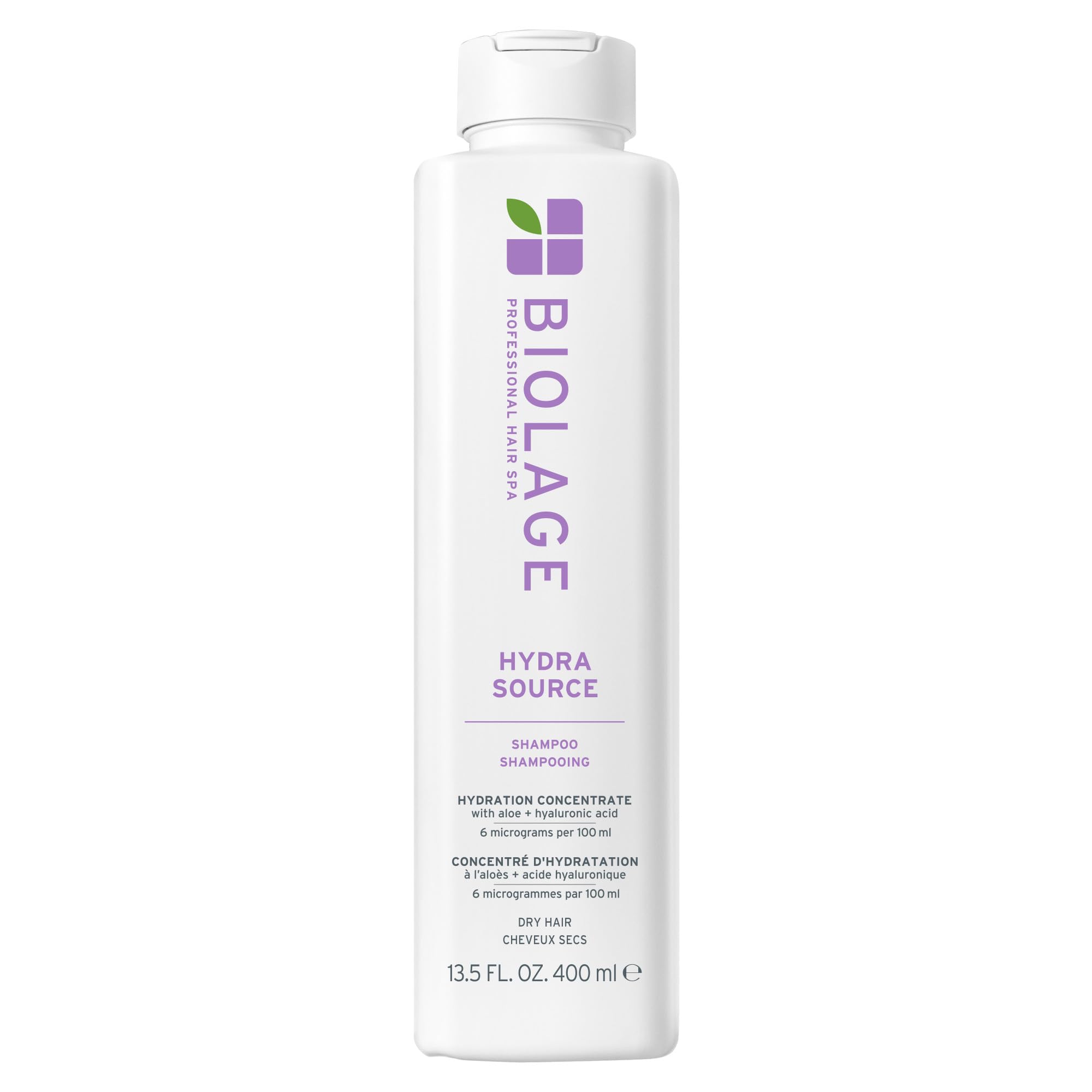 Biolage Hydra Source Shampoo bottle shows moisturizing formula for dry hair