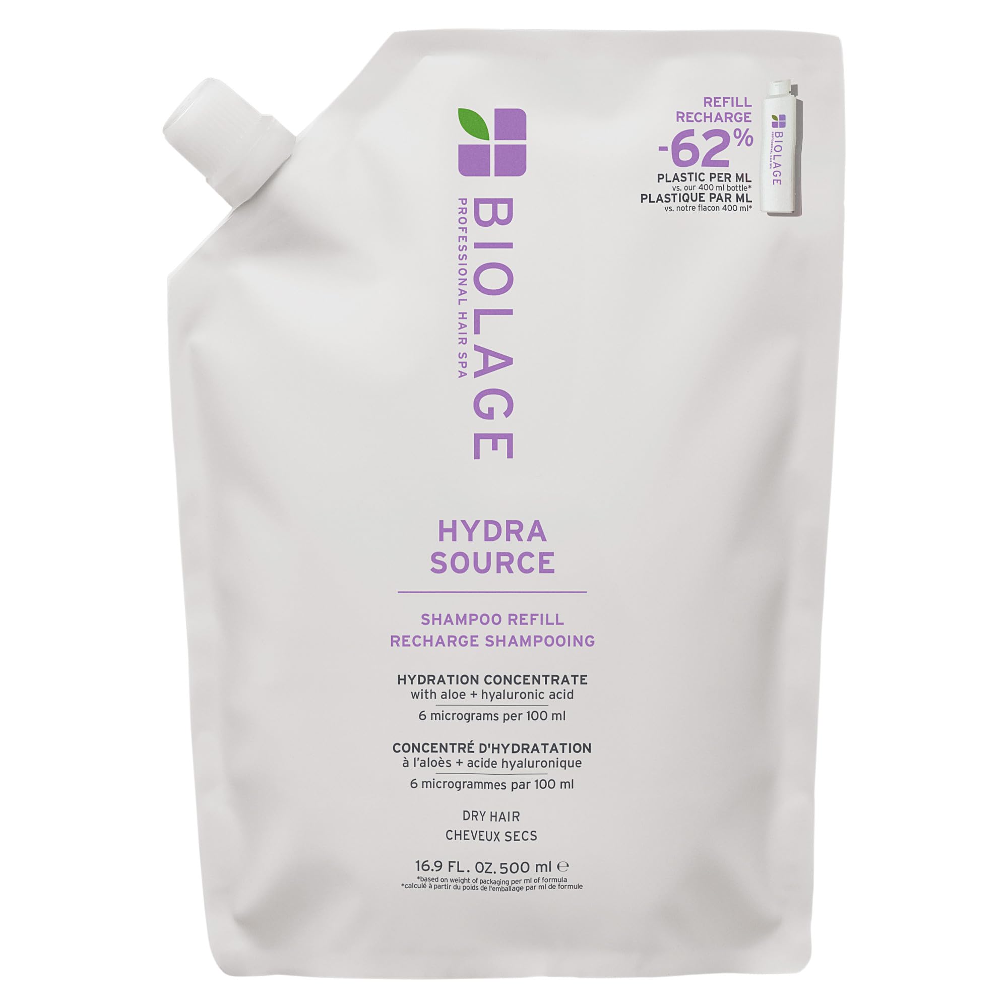 Biolage Hydra Source refill bottle showing hydrating formula for dry hair