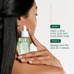 Biolage oiliness before washing depicted to show need for scalp balancing.