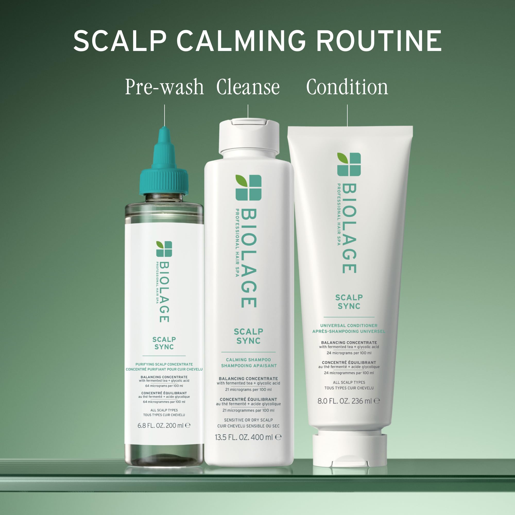 Biolage Scalp Sync Calming Shampoo label notes color-treated hair compatibility.