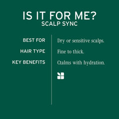 Biolage Scalp Sync Calming Shampoo pump bottle shown during massage for soothing scalp relief.