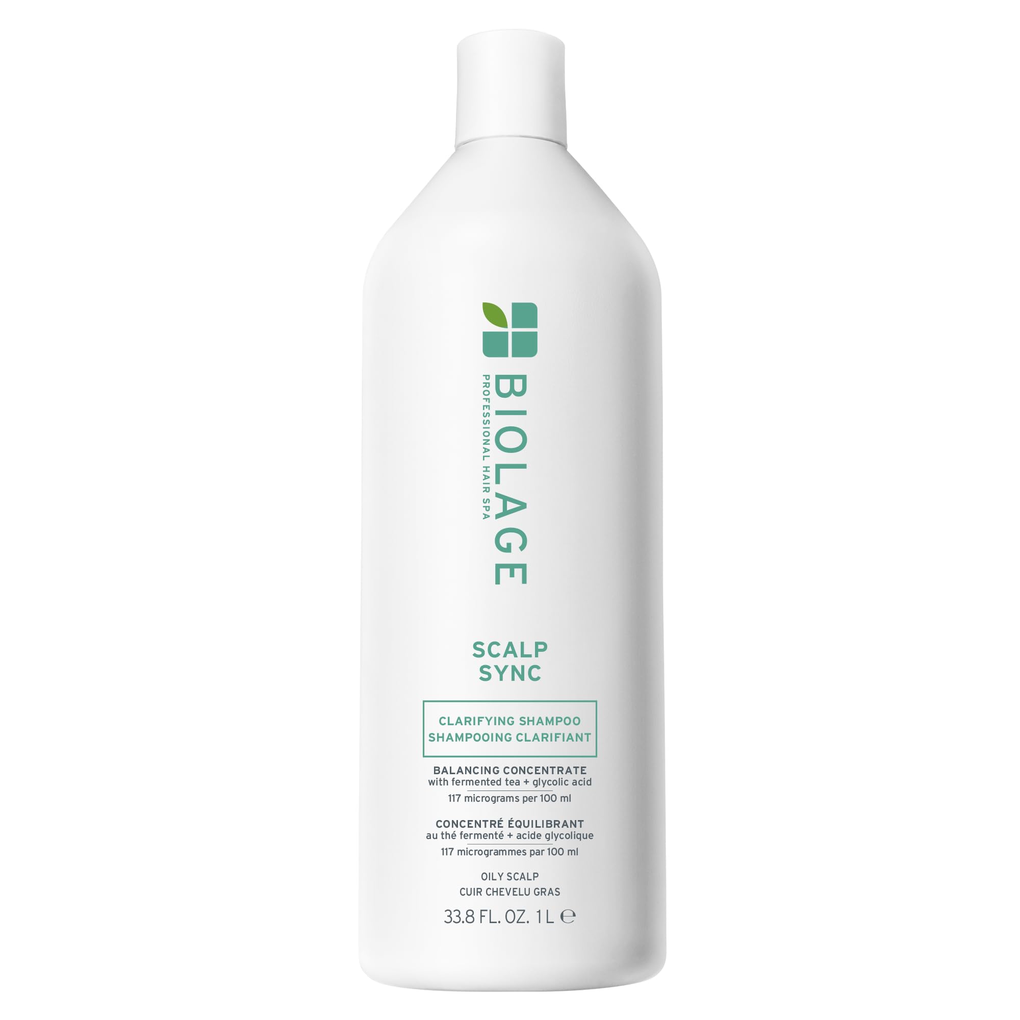 Biolage Scalp Sync Clarifying Shampoo bottle showing residue-free cleansing for refreshed hair.