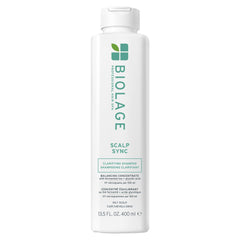 Biolage Scalp Sync bottle shows labeled formula that purifies scalp and reduces buildup