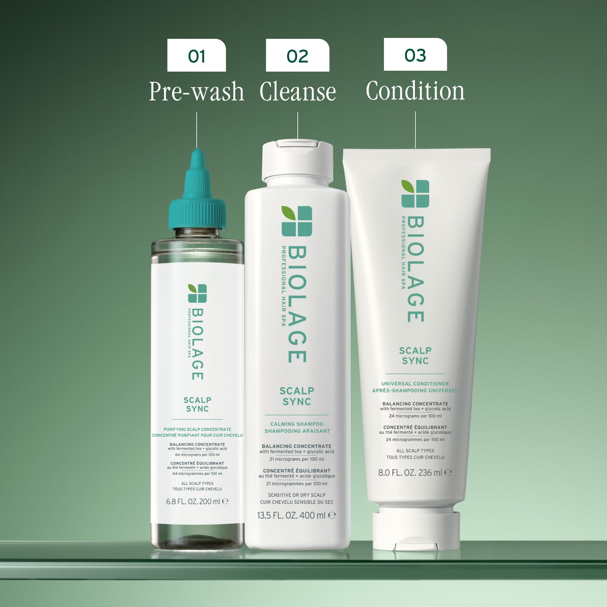 Biolage Scalp Sync Universal Conditioner in a bathroom ready for use.