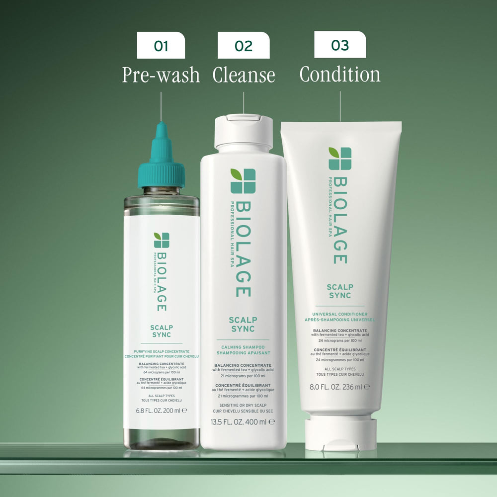 Biolage Scalp Sync Universal Conditioner bottle close-up highlights creamy formula