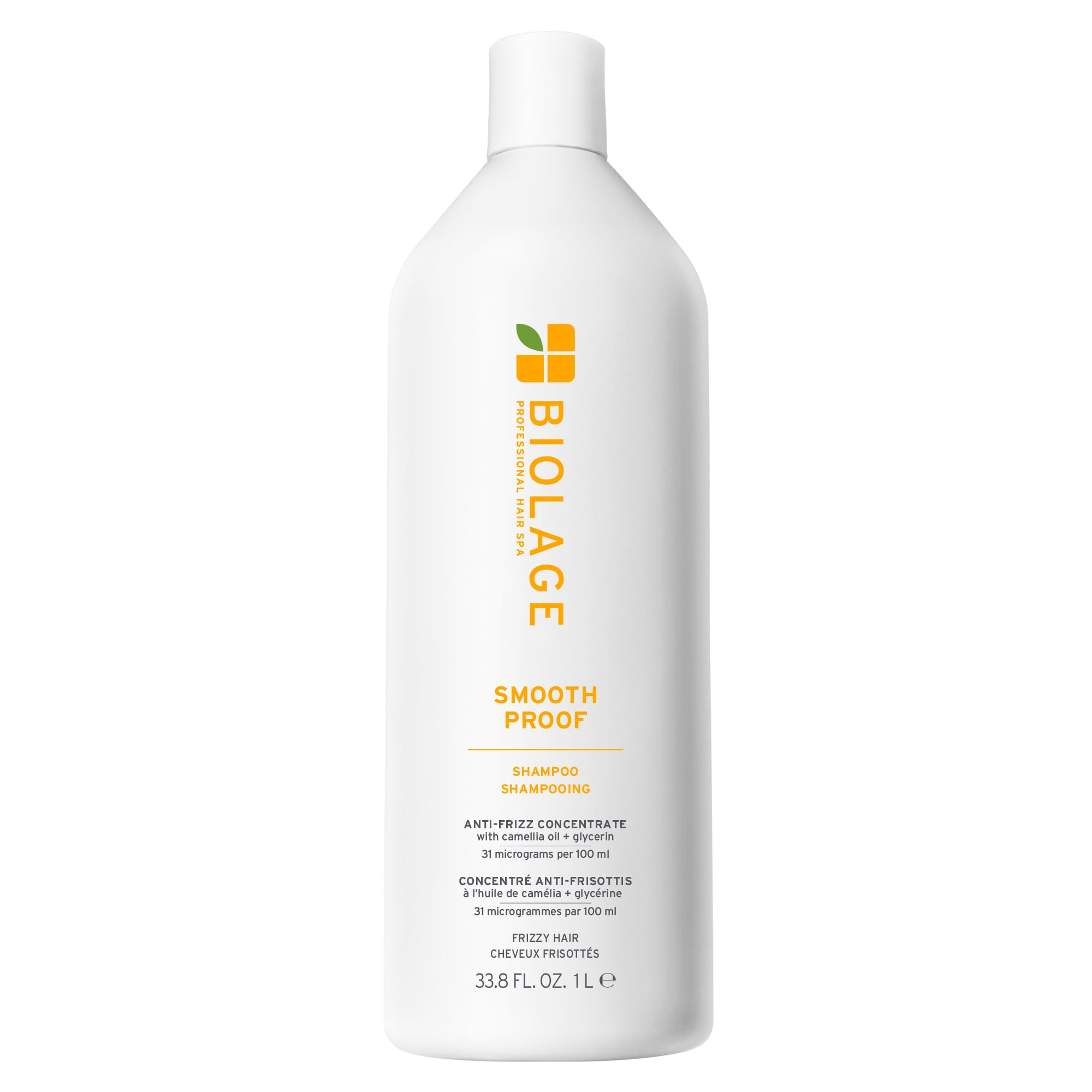 Biolage Smooth Proof Shampoo bottle highlights frizz-control formula for sleek hair