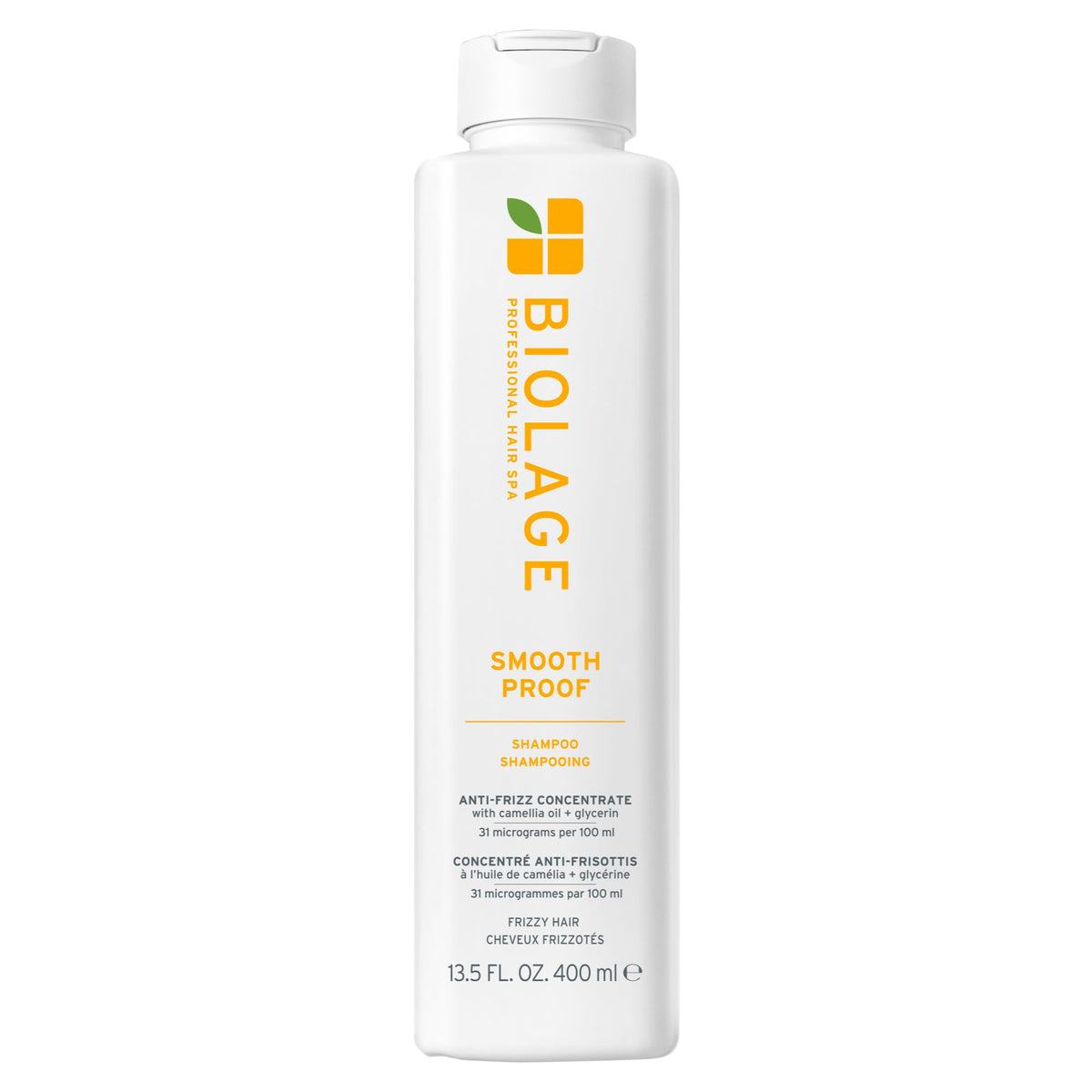 Biolage Smooth Proof Shampoo bottle offering frizz-control for sleek, manageable hair.
