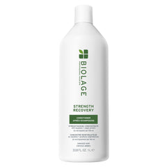 Biolage Strength Recovery Conditioner bottle showing moisture and strength for damaged hair