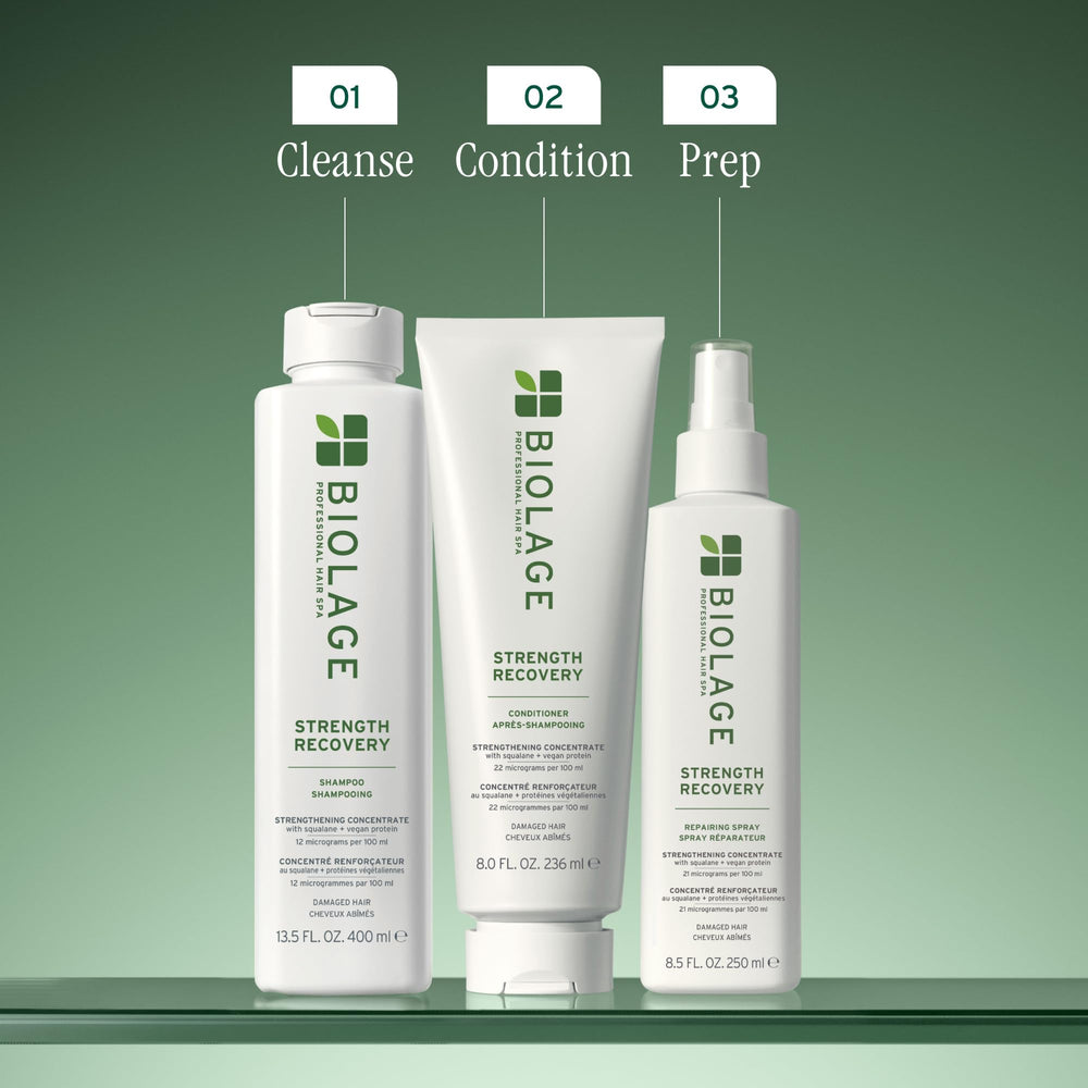 Biolage Strength Recovery Conditioner on hair texture showing smoothness