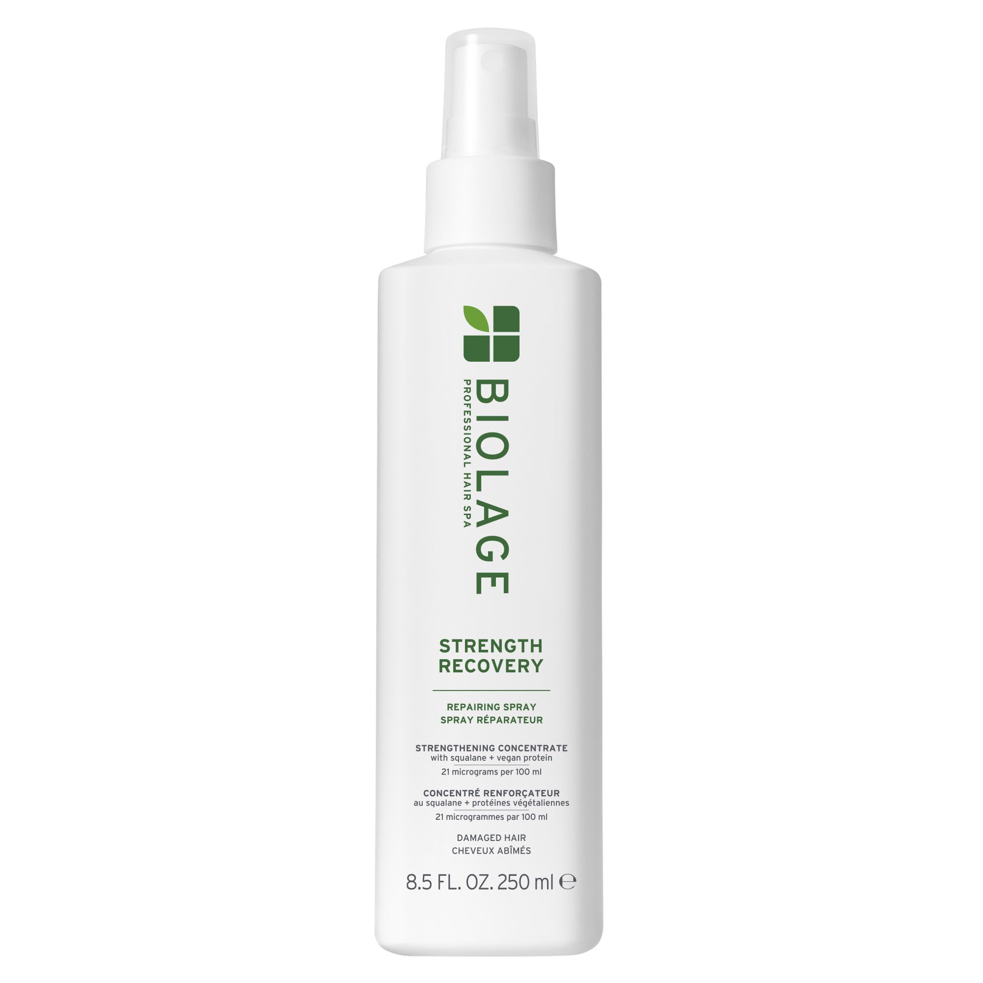 Biolage Strength Recovery Spray bottle with heat protection and breakage prevention