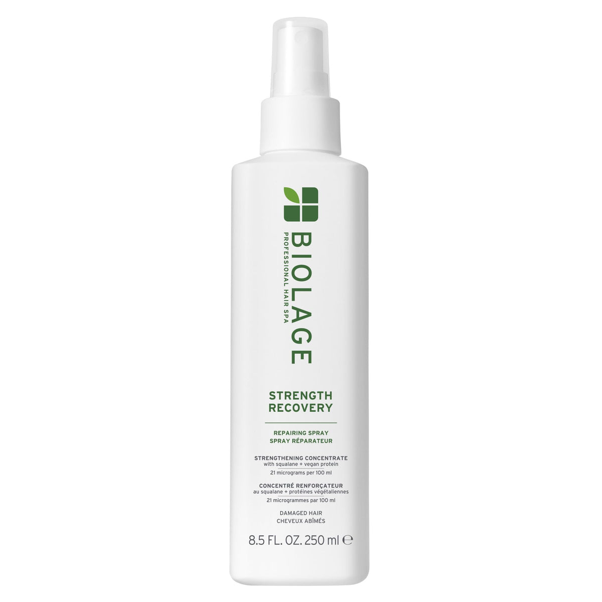 Biolage Strength Recovery Spray bottle with heat protection and breakage prevention