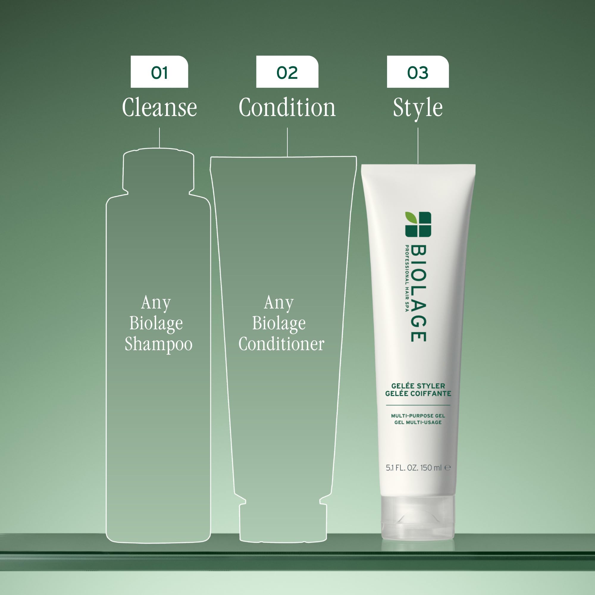 Biolage Styling Gelée applied on damp hair enables easy re-styling.