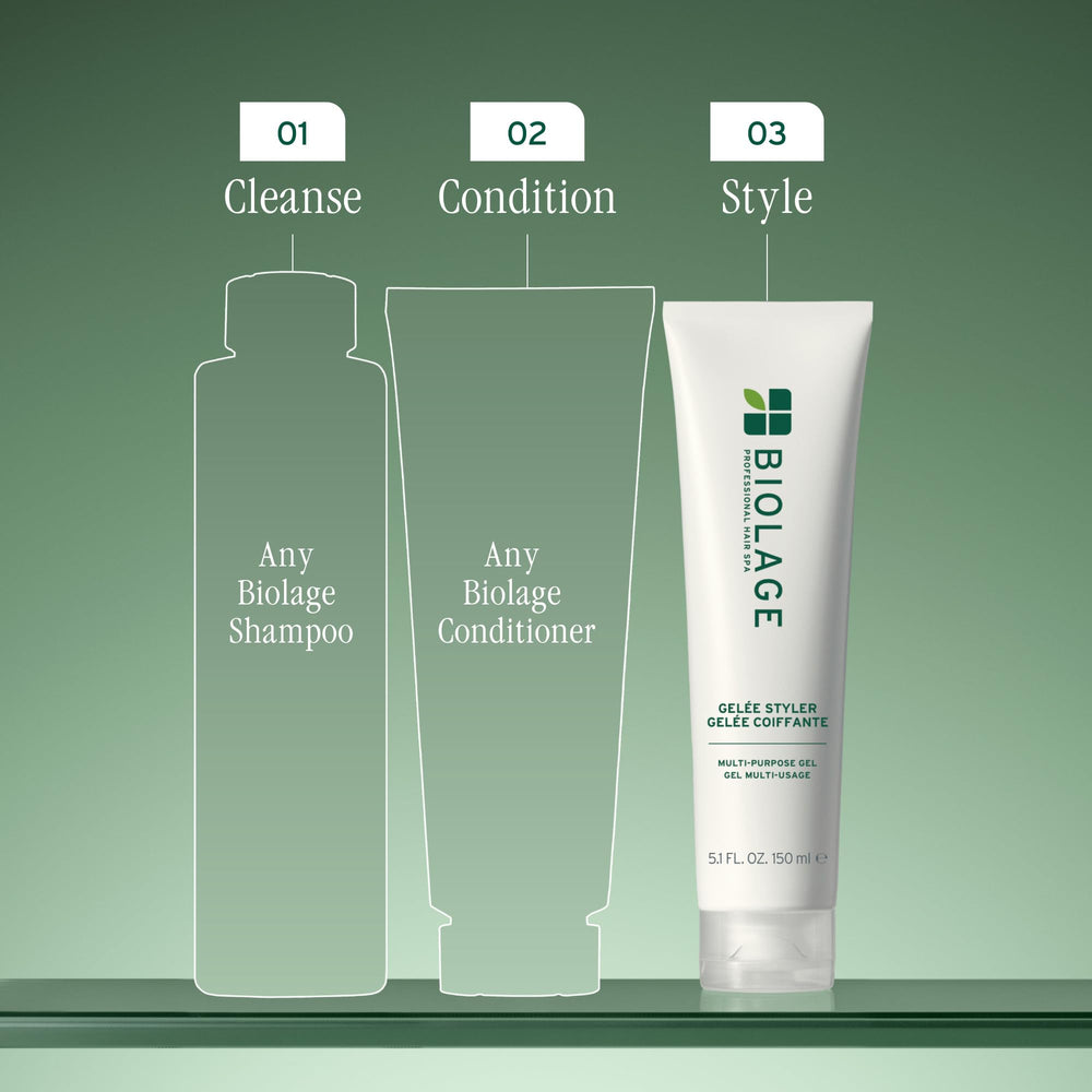 Biolage Styling Gelée applied on damp hair enables easy re-styling.