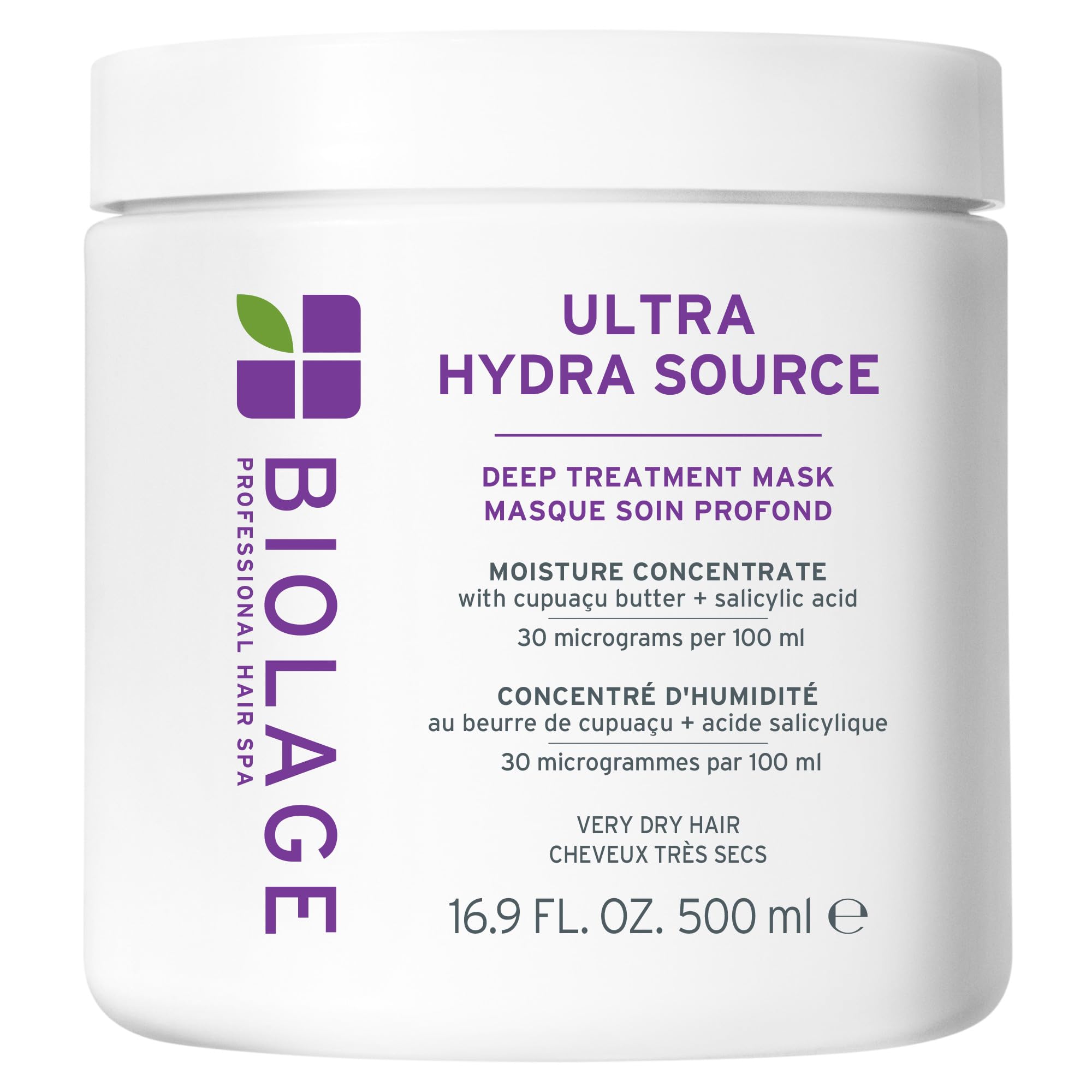 Biolage Ultra Hydra Source deep treatment bottle delivers intense hydration.