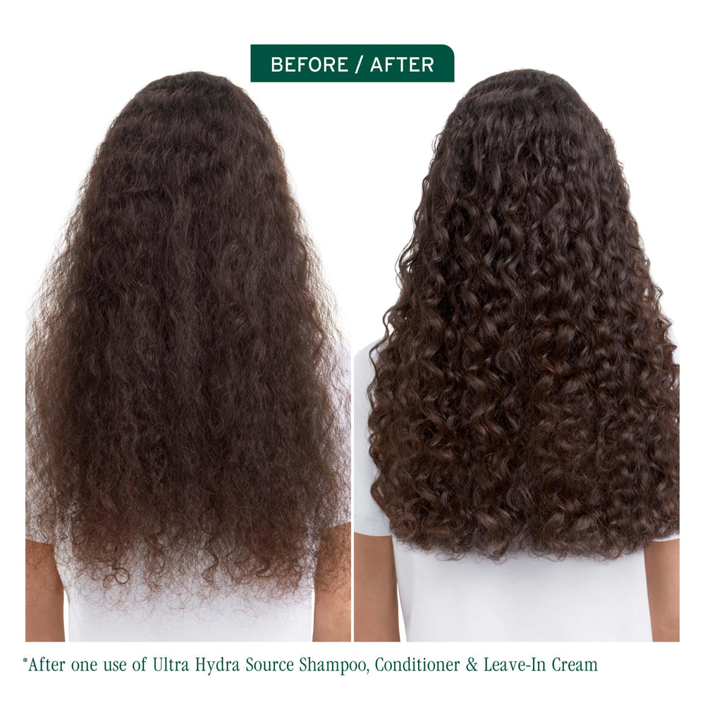 Biolage Ultra Hydra Source leave-in cream pump dispenses moisturizer evenly through damp strands.
