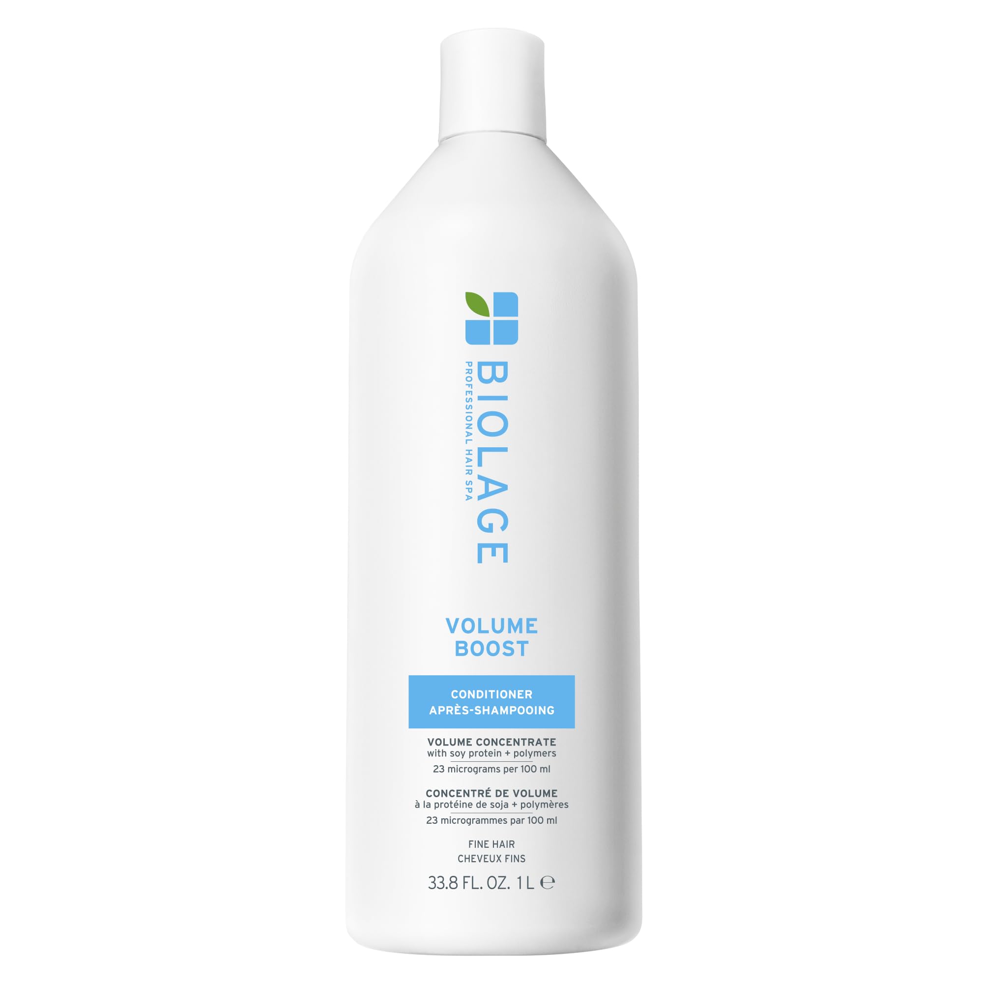 Biolage Volume Boost Conditioner bottle emphasizes weightless moisture and lift for fine hair.