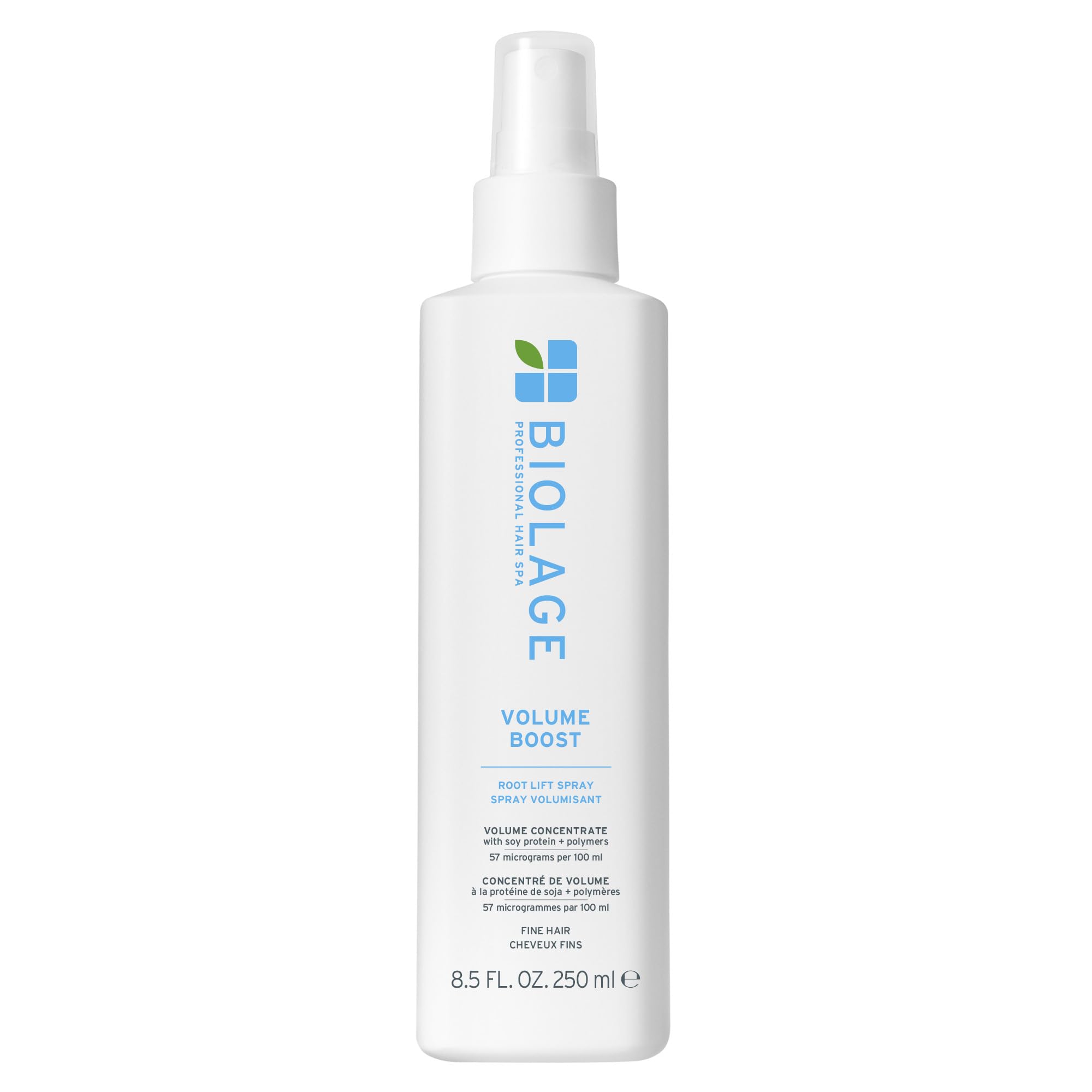 Biolage Volume Boost spray bottle front view for root lift on fine hair