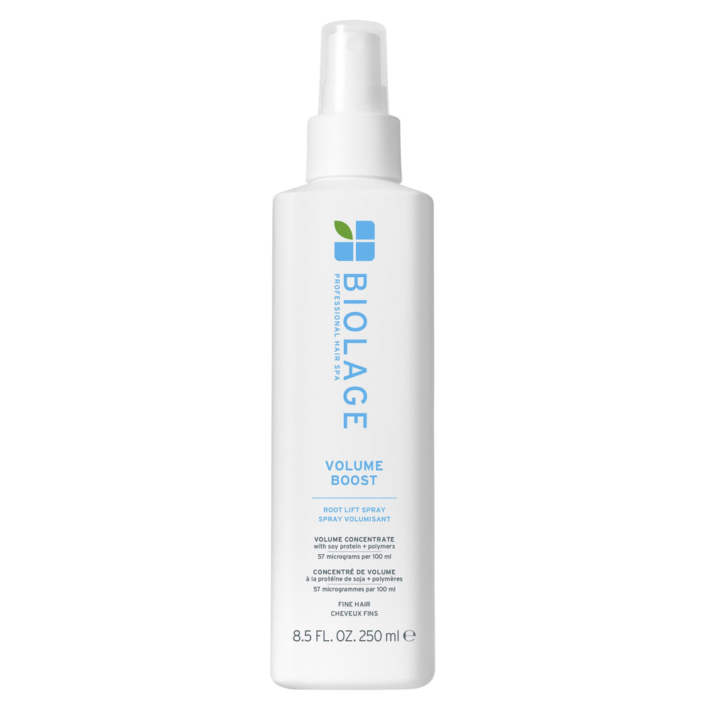Biolage Volume Boost spray bottle front view for root lift on fine hair