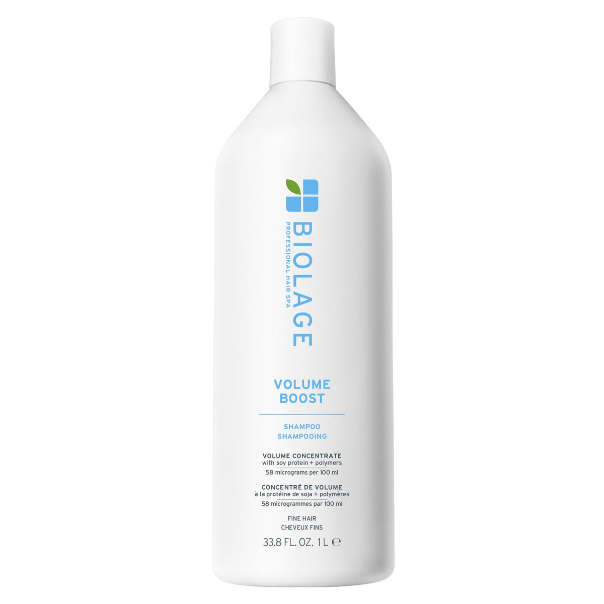 Biolage VolumeBoost Shampoo bottle shows root lift for fine hair and long-lasting volume.
