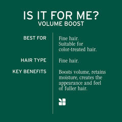 Biolage VolumeBoost Shampoo with micro-filtered soy protein detail emphasizes moisture retention.
