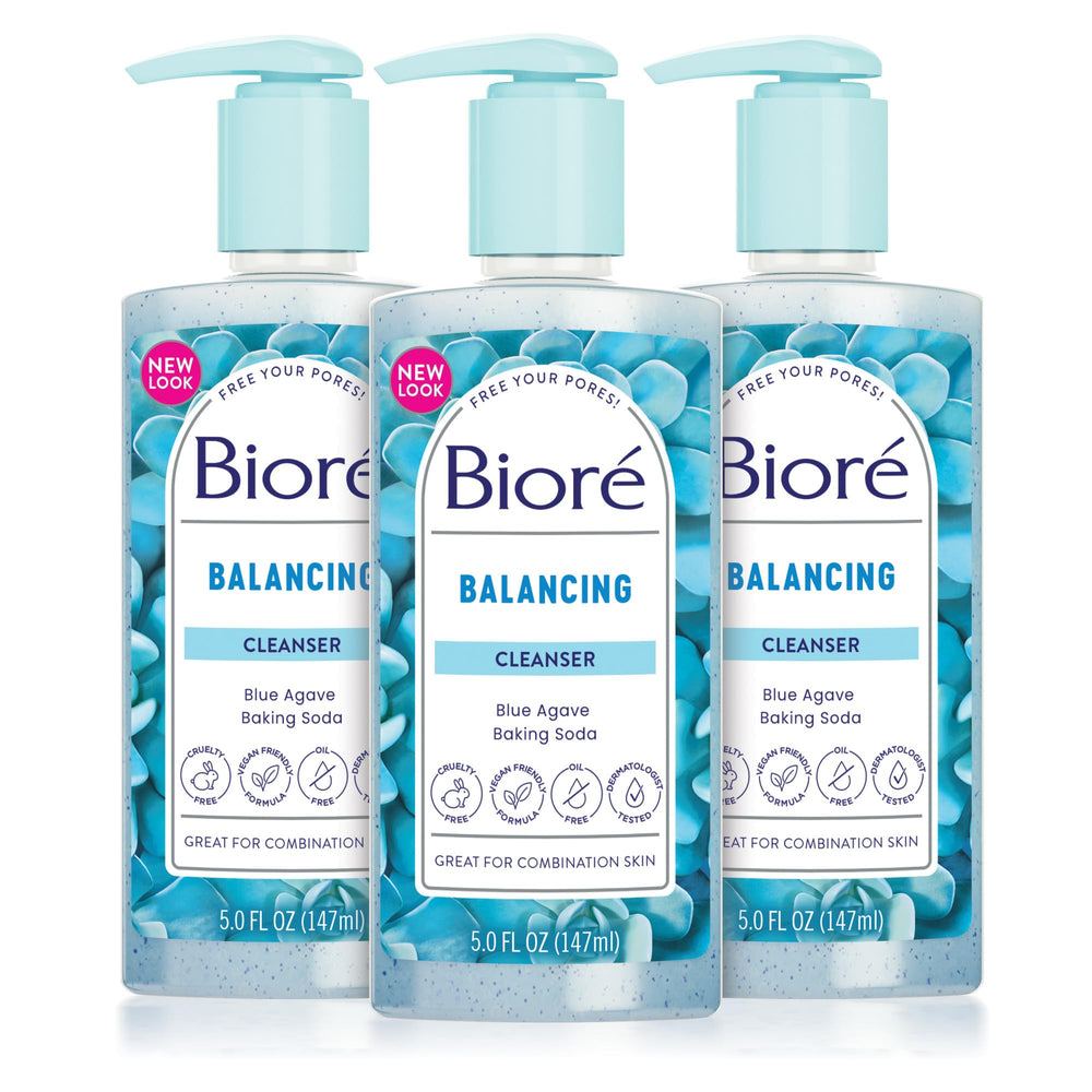 Biore Balancing Face Wash bottle closeup for deep cleansing and balanced skin.
