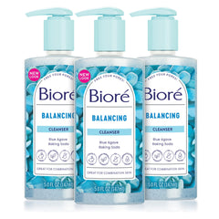 Biore Balancing Face Wash bottle closeup for deep cleansing and balanced skin.