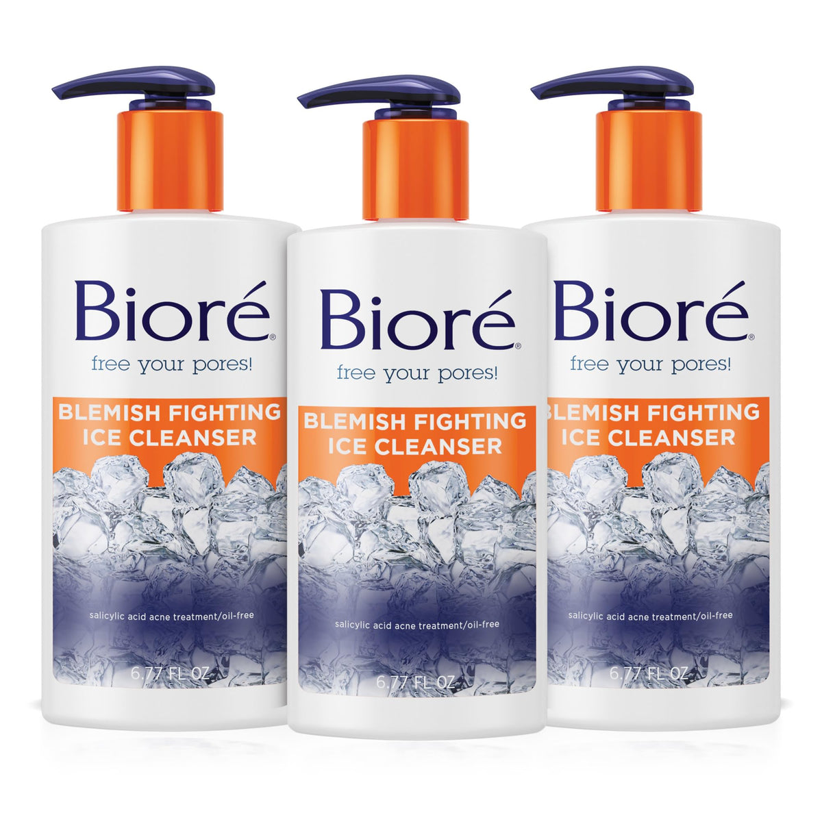 Biore blemish fighting ice cleanser bottle with cooling action for refreshed skin.